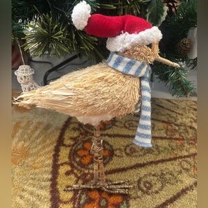 Pier one unique Holiday Straw Bird with Santa Hat and Scarf